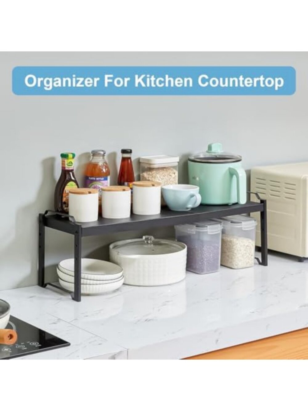 Expandable 2-Pack Stackable Cabinet Shelves - Adjustable Kitchen Organizer Rack - Picture 6 of 7